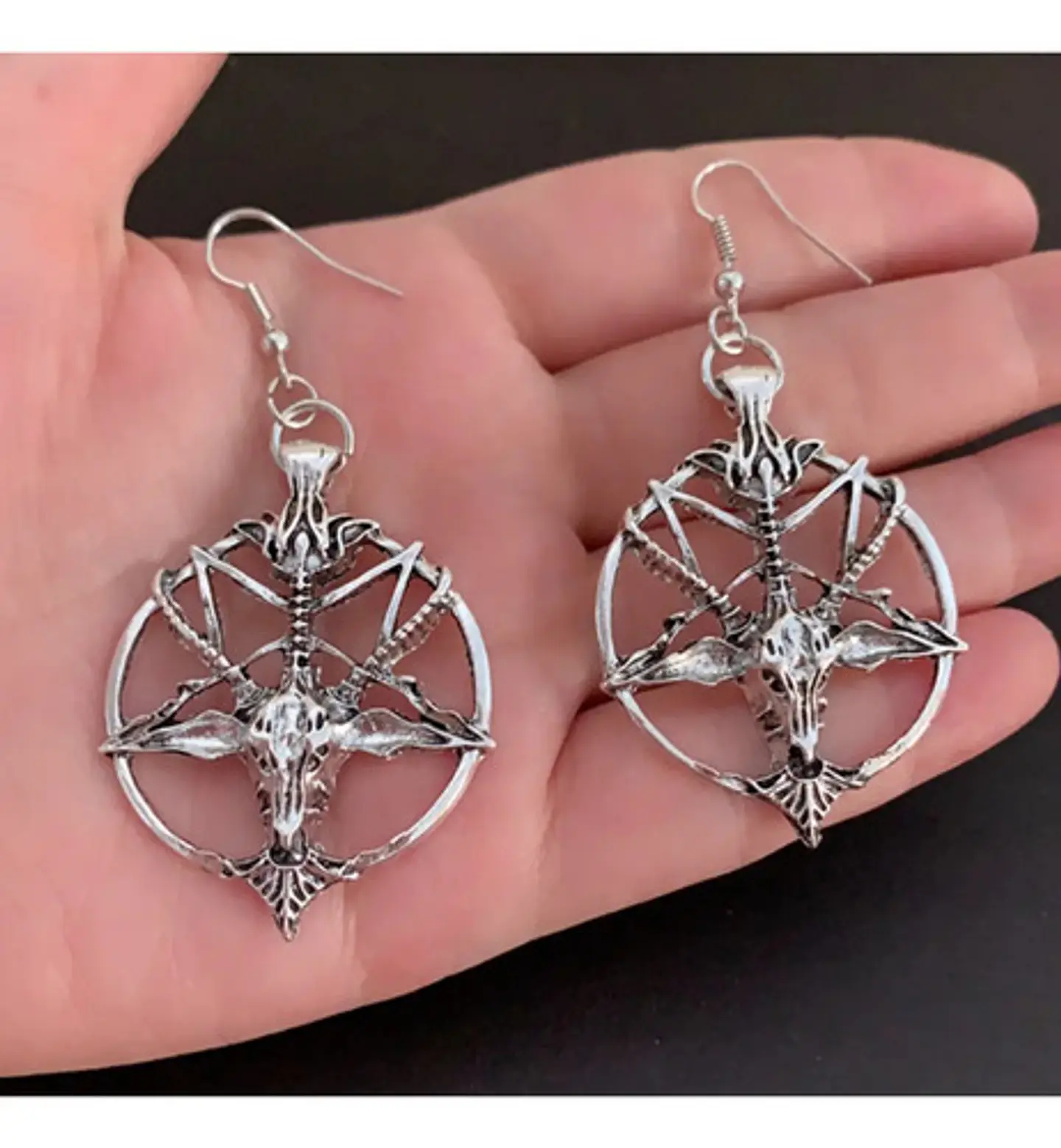 Aretes Pendiente Pentagrama Cabra Color Negro Mujer Hombre 6