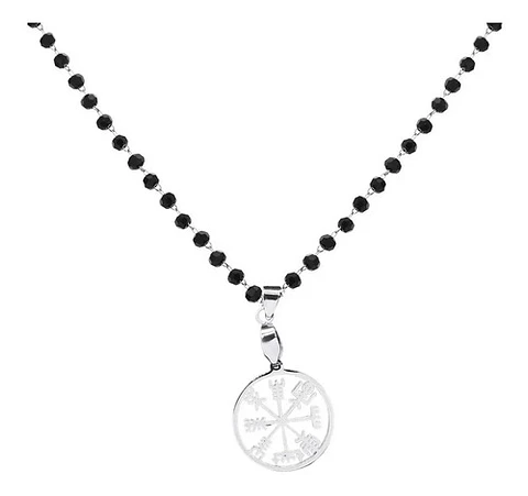 Collar Color Plata Dije Brujula Vikingo Vegvisir Para Mujer