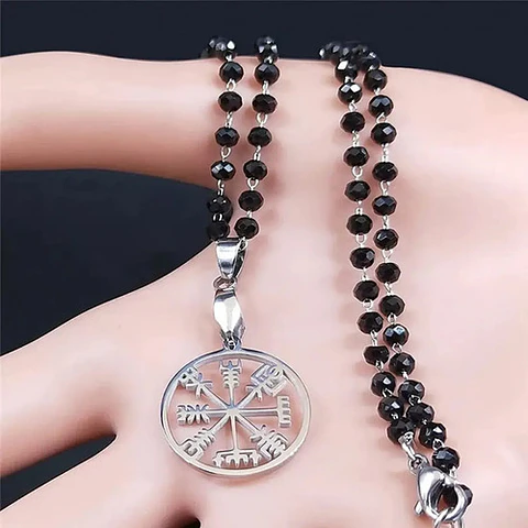 Collar Color Plata Dije Brujula Vikingo Vegvisir Para Mujer