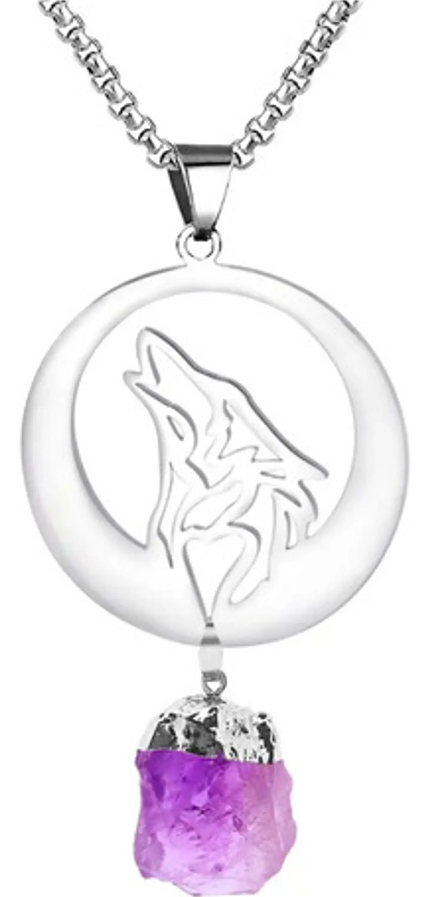 Collar Capas Acero Piedra Natural Amatista Lobo Color Plata 1
