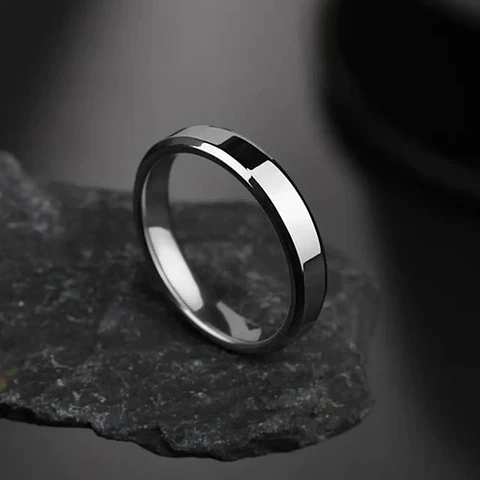 Anillo Argolla Color Negro 6mm Acero Inoxidable Hombre Mujer
