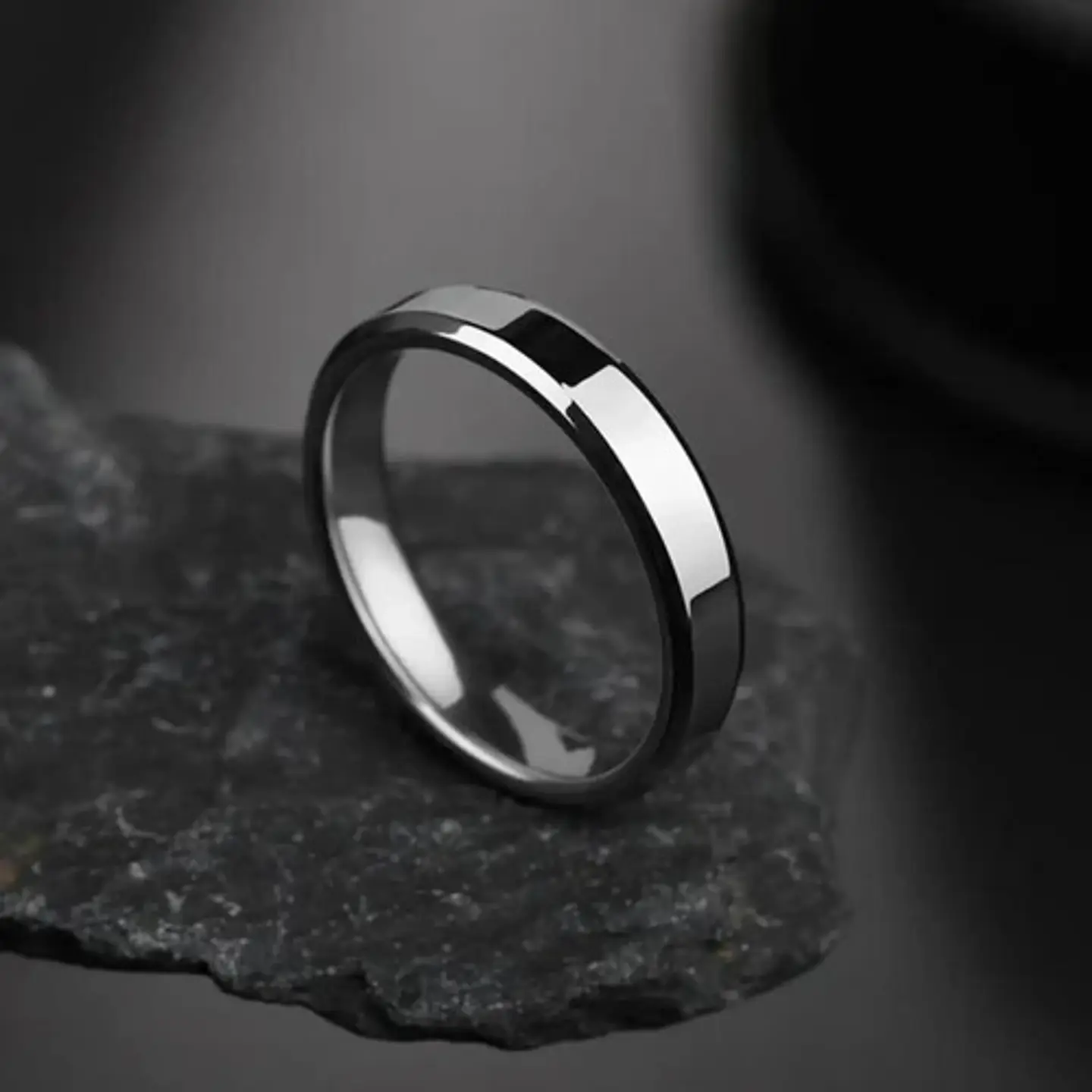 Anillo Argolla Color Negro 6mm Acero Inoxidable Hombre Mujer 2