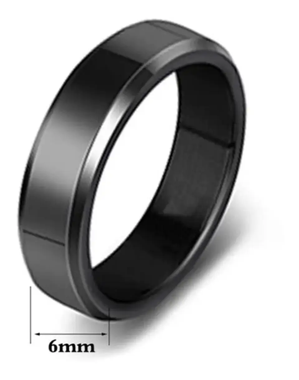 Anillo Argolla Color Negro 6mm Acero Inoxidable Hombre Mujer 6