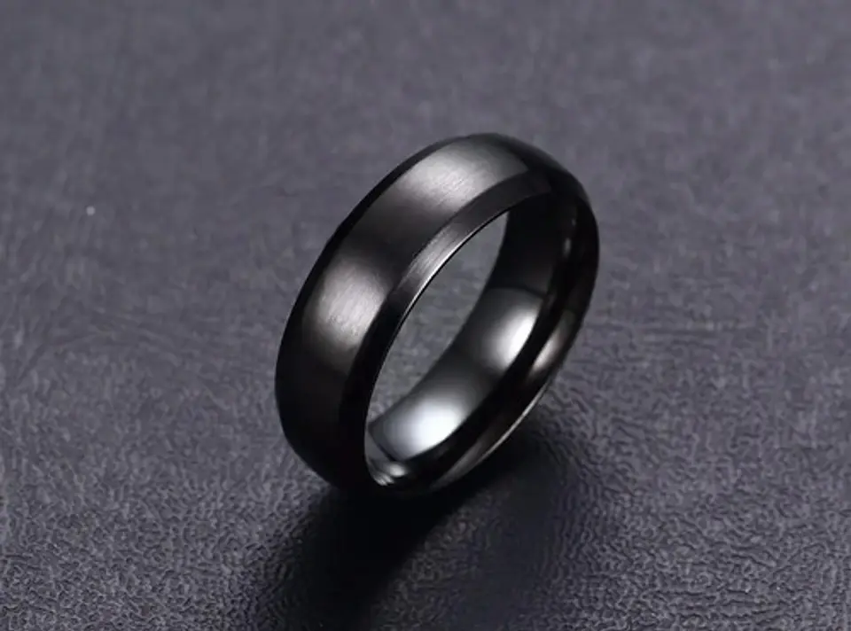 Anillo Argolla Color Negro 6mm Acero Inoxidable Hombre Mujer 8