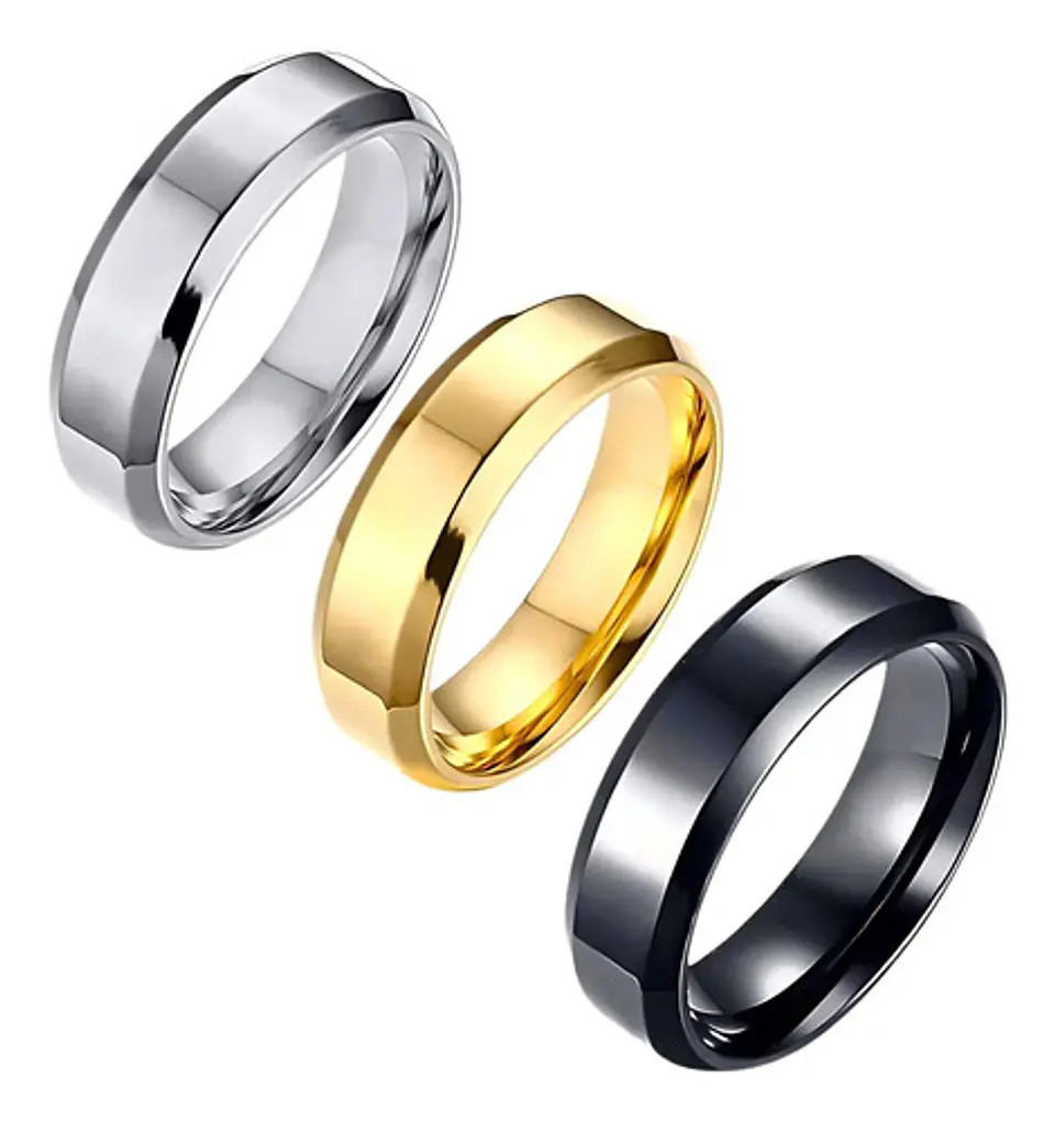 Anillo Argolla Color Negro 6mm Acero Inoxidable Hombre Mujer 13