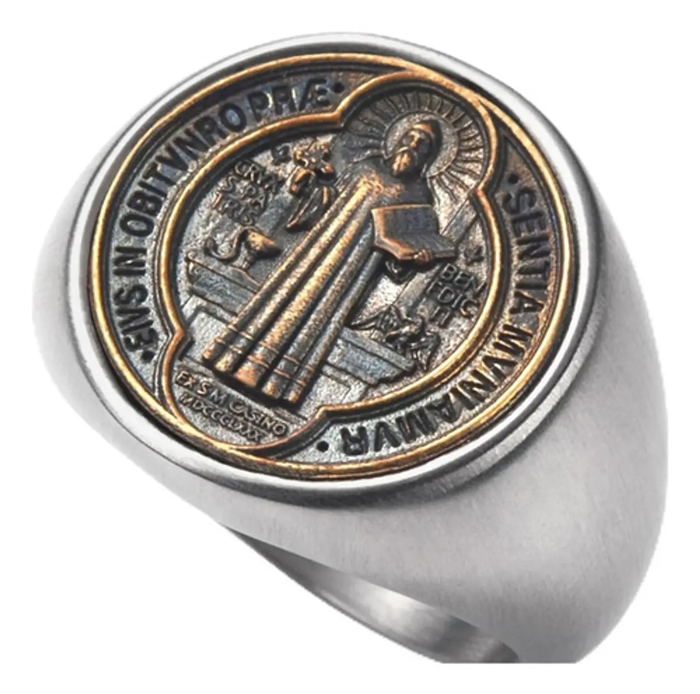 Anillo San Benito Color Plata Acero Inoxidable Hombre Mujer 1