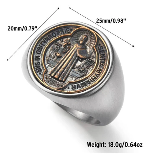 Anillo San Benito Color Plata Acero Inoxidable Hombre Mujer