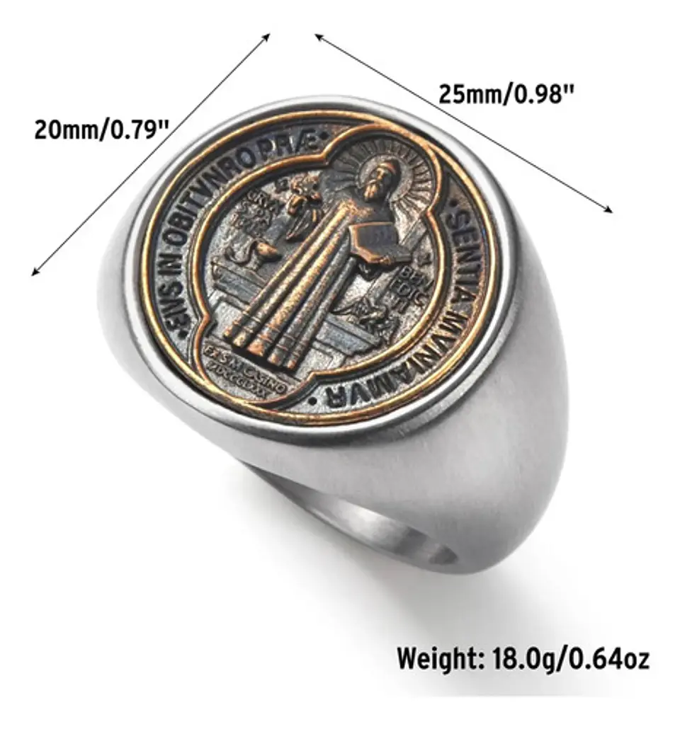 Anillo San Benito Color Plata Acero Inoxidable Hombre Mujer 2