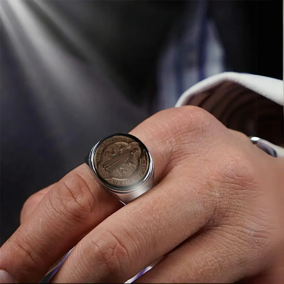 Anillo San Benito Color Plata Acero Inoxidable Hombre Mujer 7