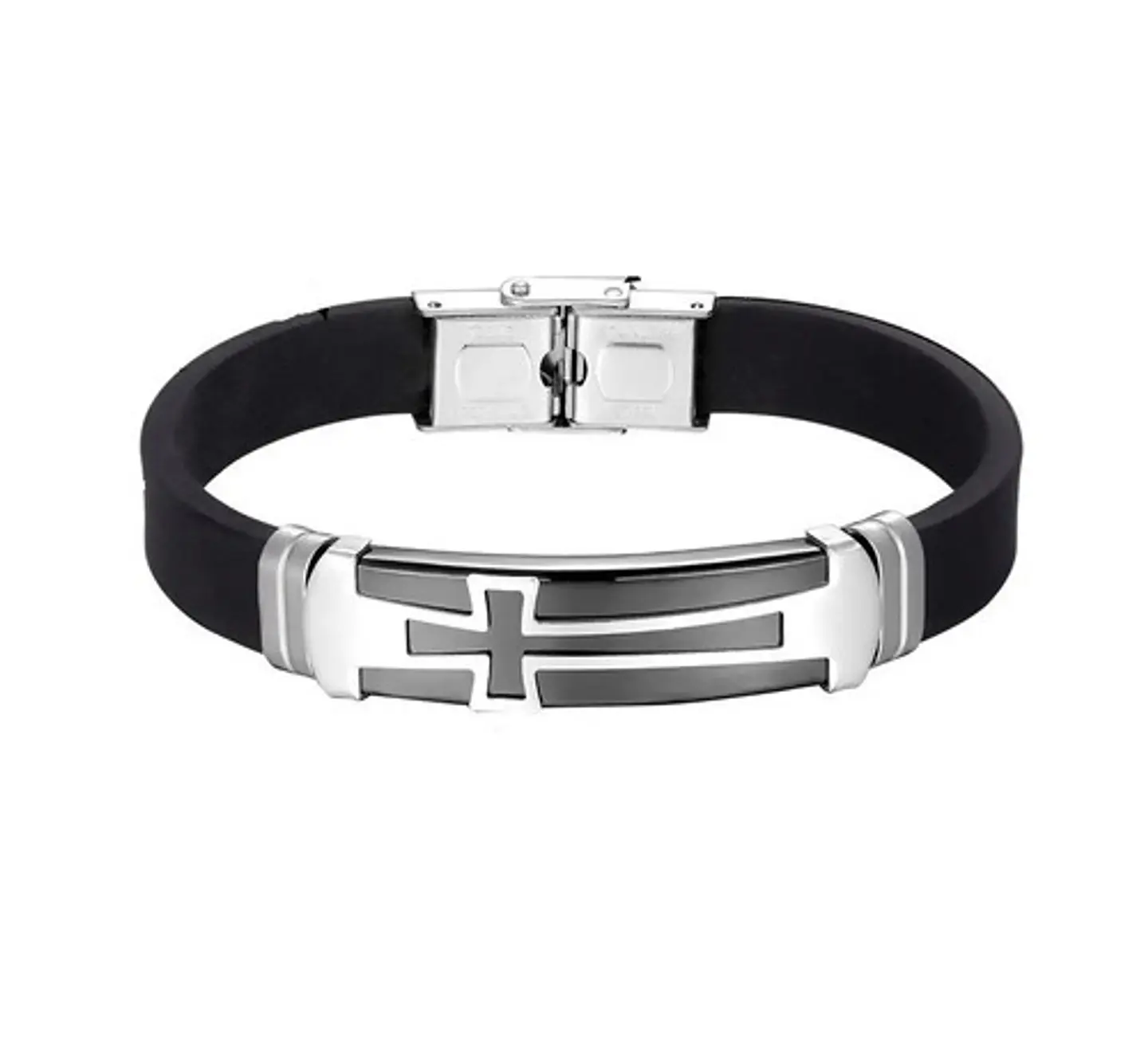 Pulsera Brazalete Color Oro Placa Cruz De Acero Para Hombre 6
