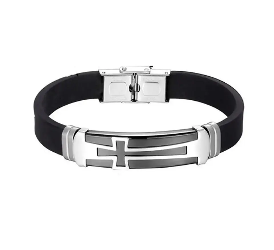 Pulsera Brazalete Color Oro Placa Cruz De Acero Para Hombre 6