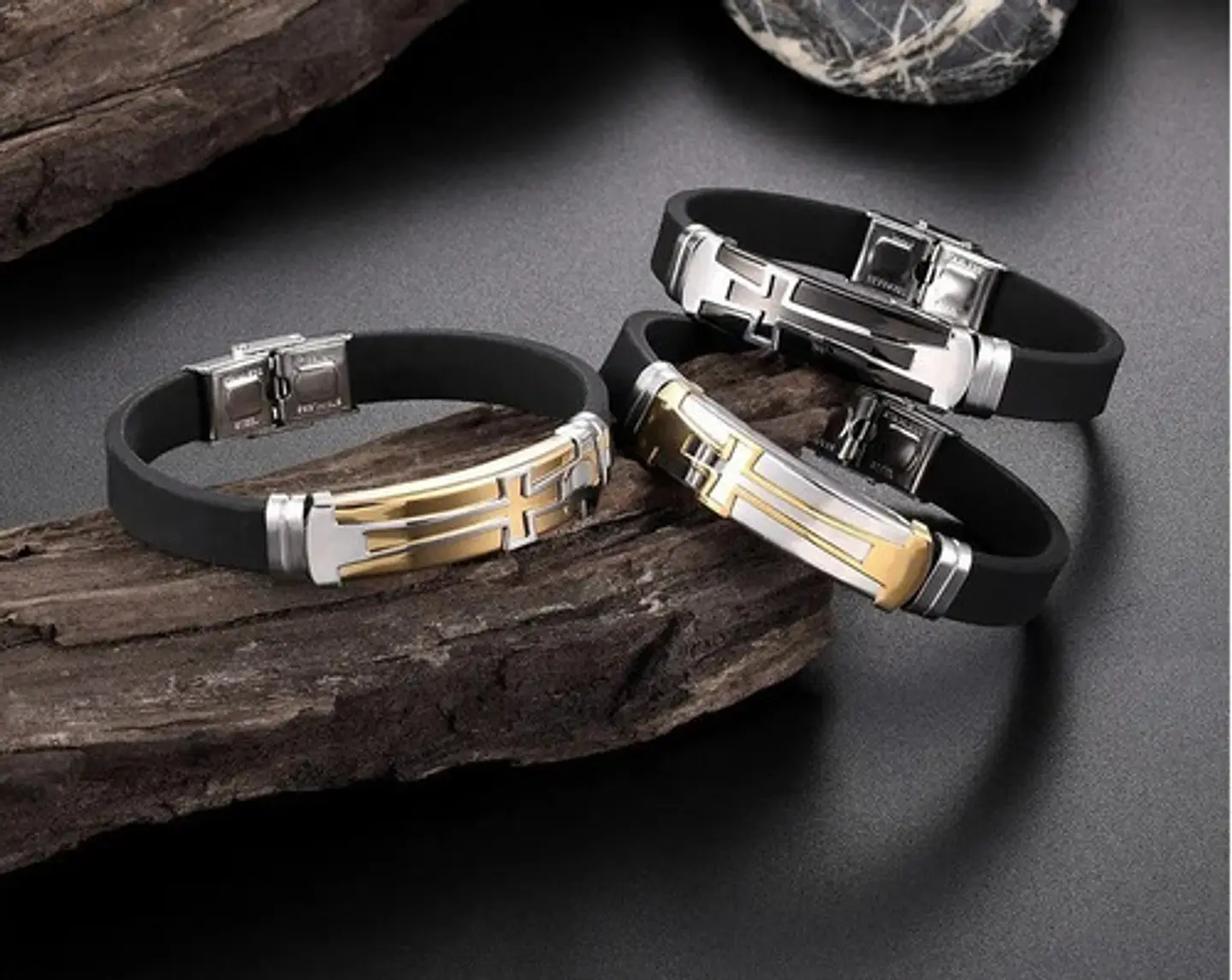 Pulsera Brazalete Color Oro Placa Cruz De Acero Para Hombre 9