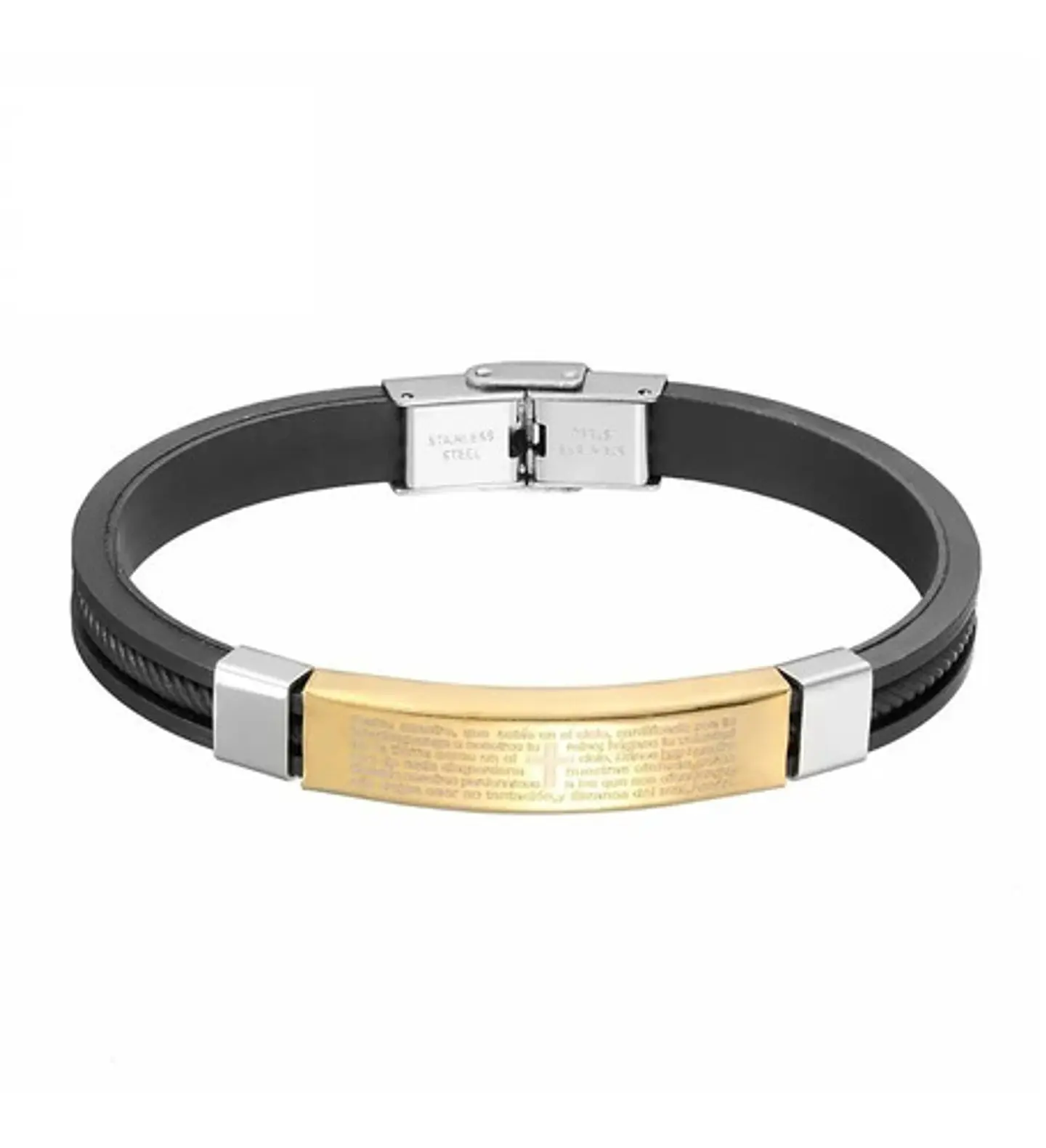 Pulsera Brazalete Placa Oración Cruz Jesus Color Oro Hombre 1