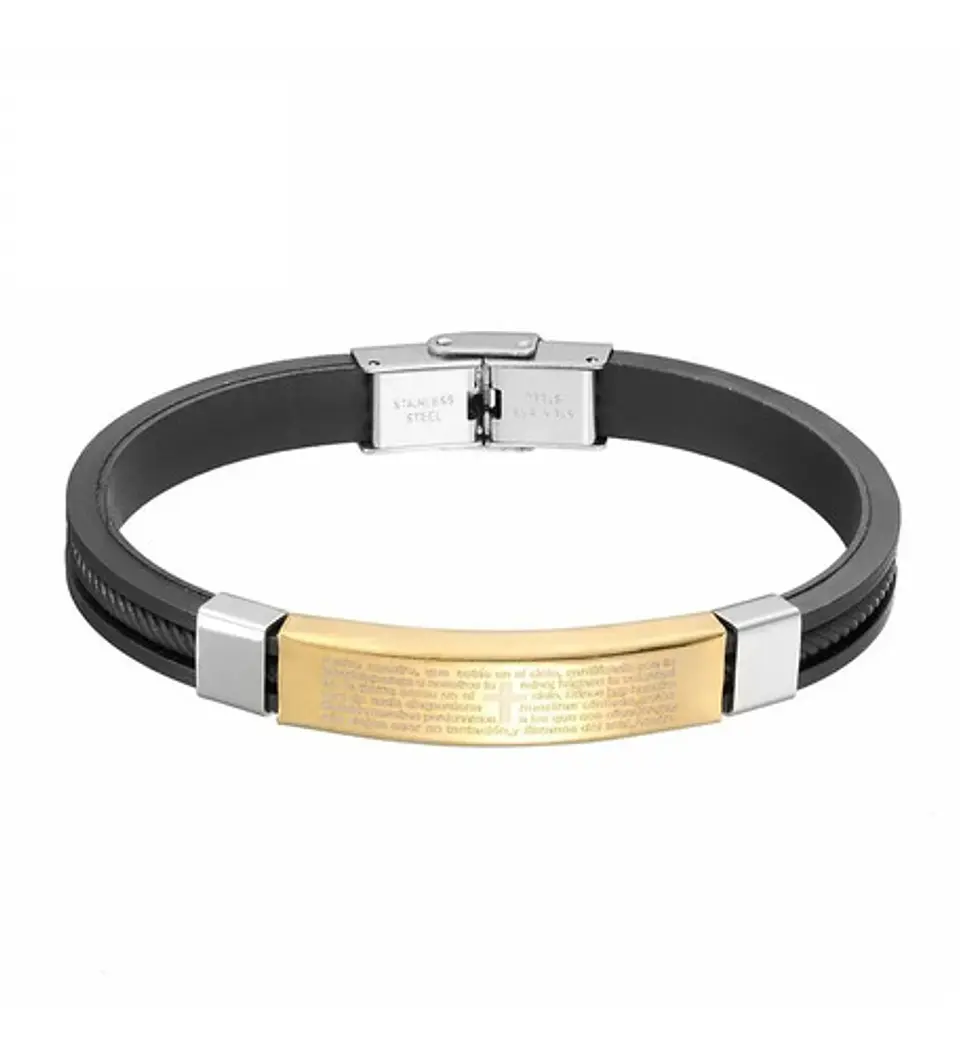 Pulsera Brazalete Placa Oración Cruz Jesus Color Oro Hombre 1
