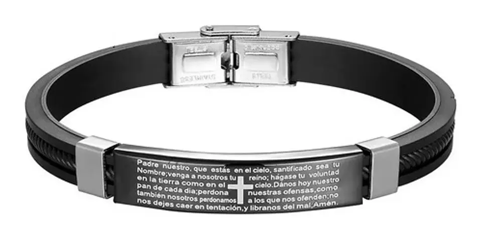 Pulsera Brazalete Placa Oración Cruz Jesus Color Oro Hombre 2