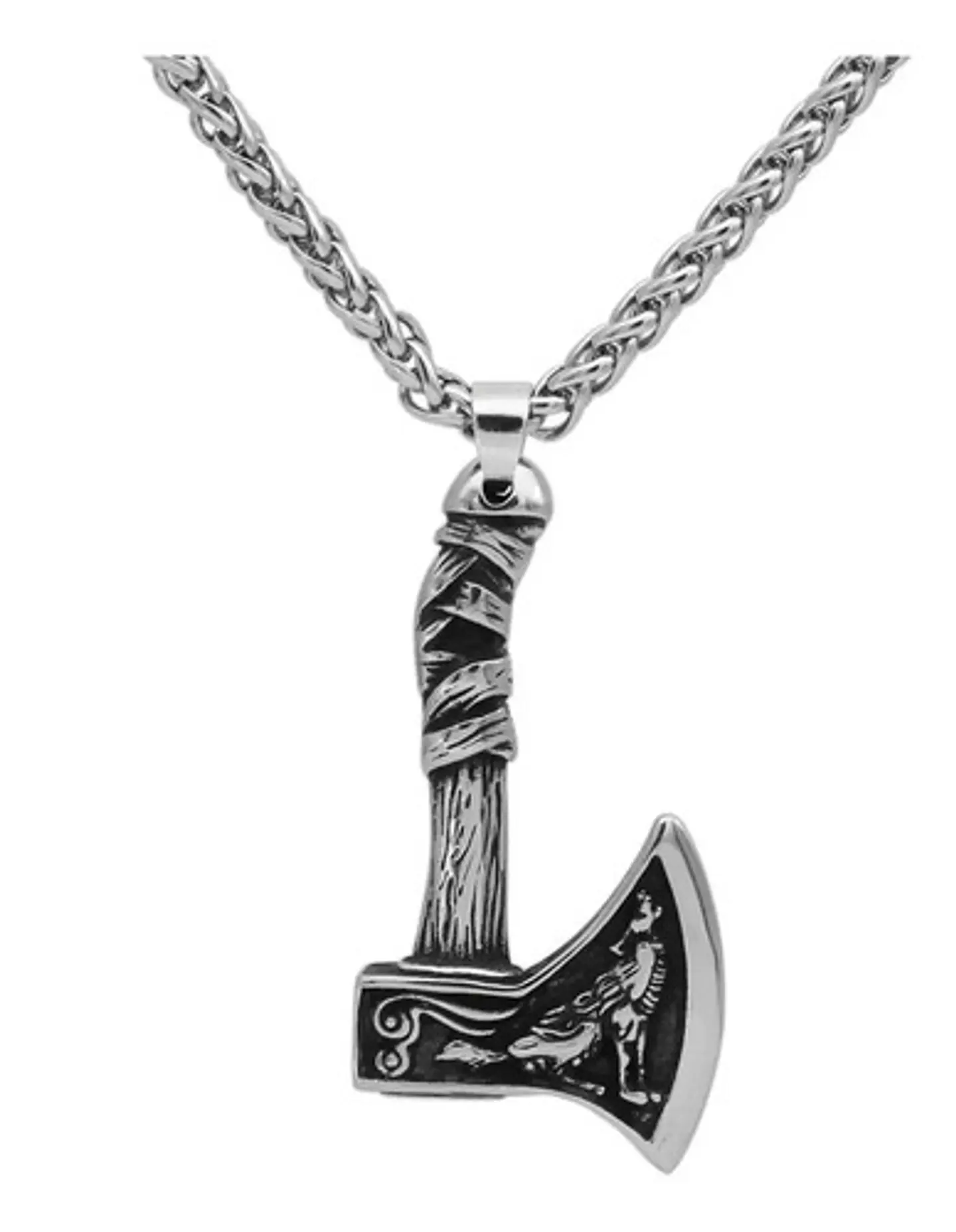 Collar Amuleto Hacha Lobo Vikingo Acero Color Plata Hombre 1