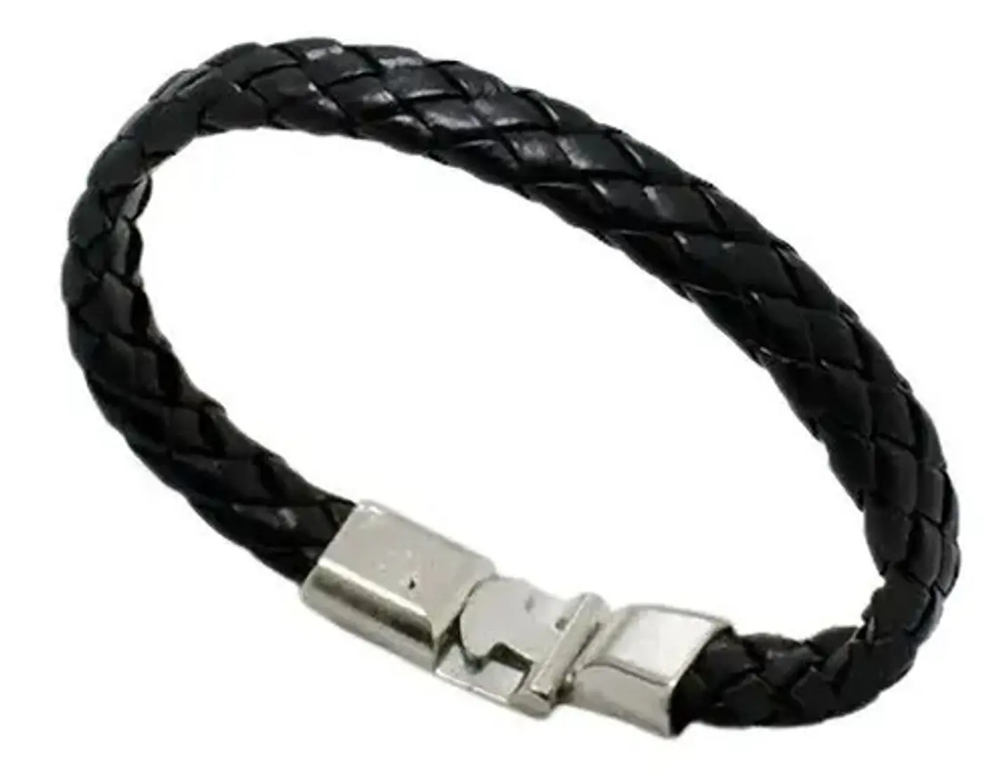 Pulsera Brazalete Manilla Cuero Trenzada Color Negro Hombre 1