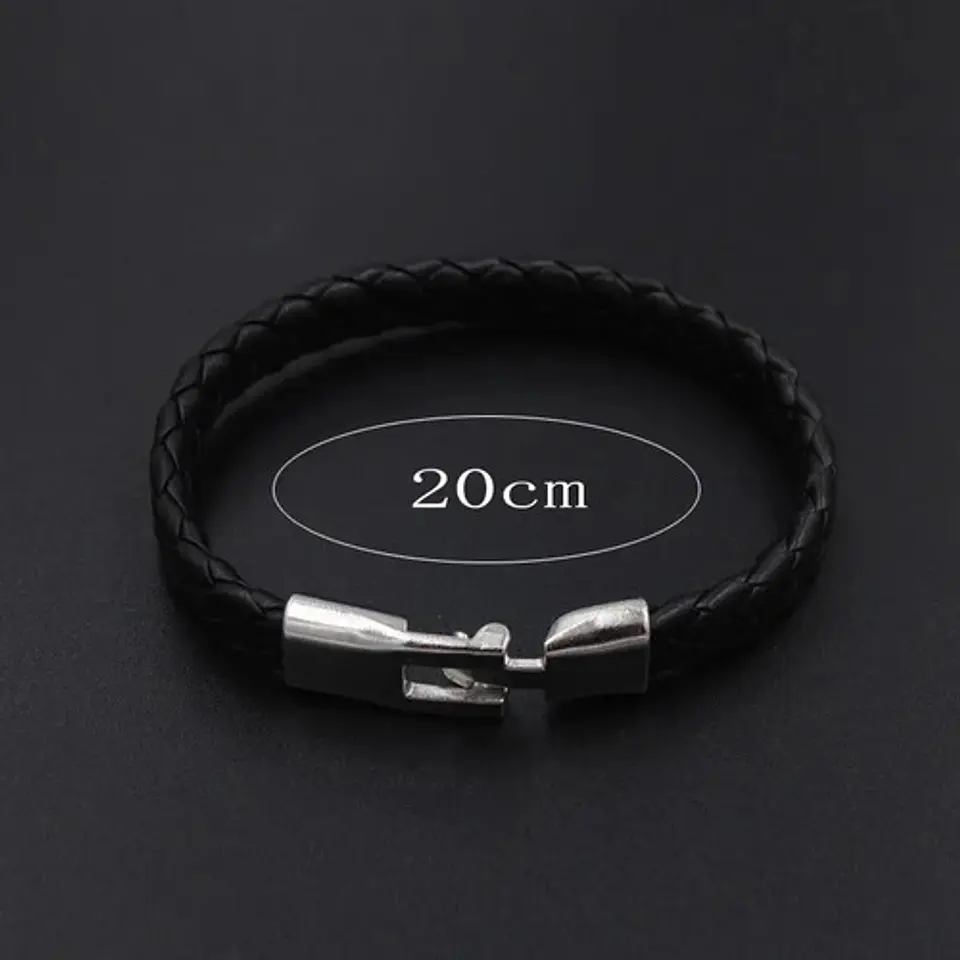 Pulsera Brazalete Manilla Cuero Trenzada Color Negro Hombre 3