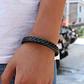 Pulsera Brazalete Manilla Cuero Trenzada Color Negro Hombre - Miniatura 5