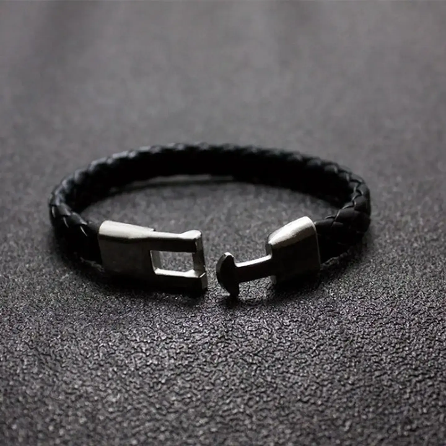 Pulsera Brazalete Manilla Cuero Trenzada Color Negro Hombre 6
