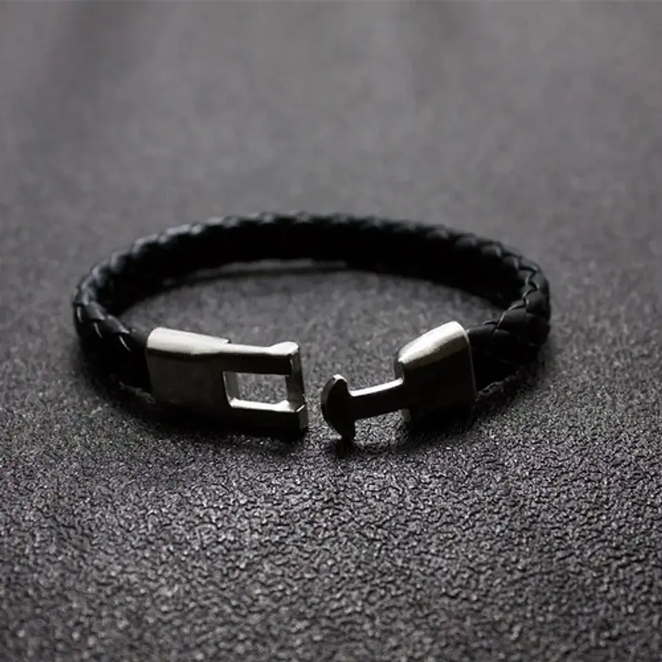 Pulsera Brazalete Manilla Cuero Trenzada Color Negro Hombre 6