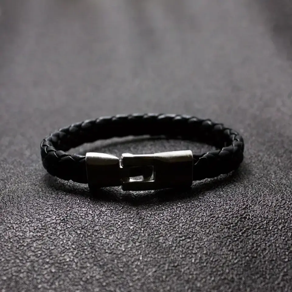 Pulsera Brazalete Manilla Cuero Trenzada Color Negro Hombre 7
