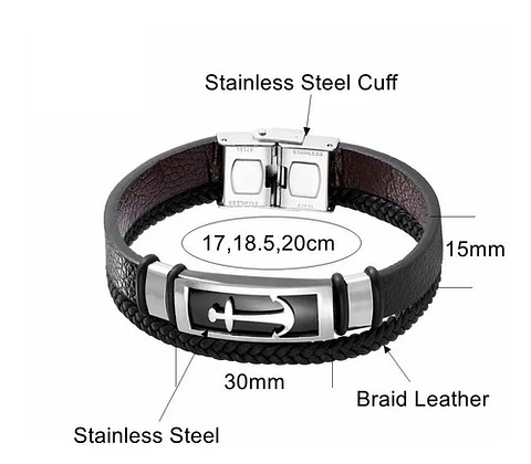 Brazalete Pulsera Cuero Ancla Acero Inoxidable Para Hombre