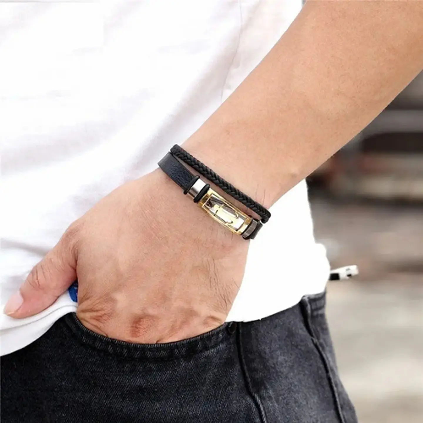 Brazalete Pulsera Cuero Ancla Acero Inoxidable Para Hombre 6