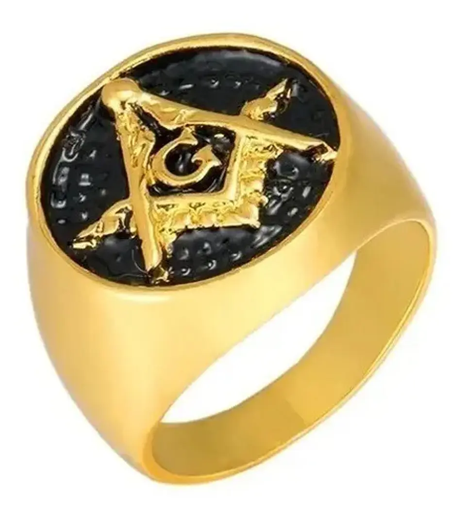Anillo Argolla Mason Masónico Color Dorado Oro Hombre  1