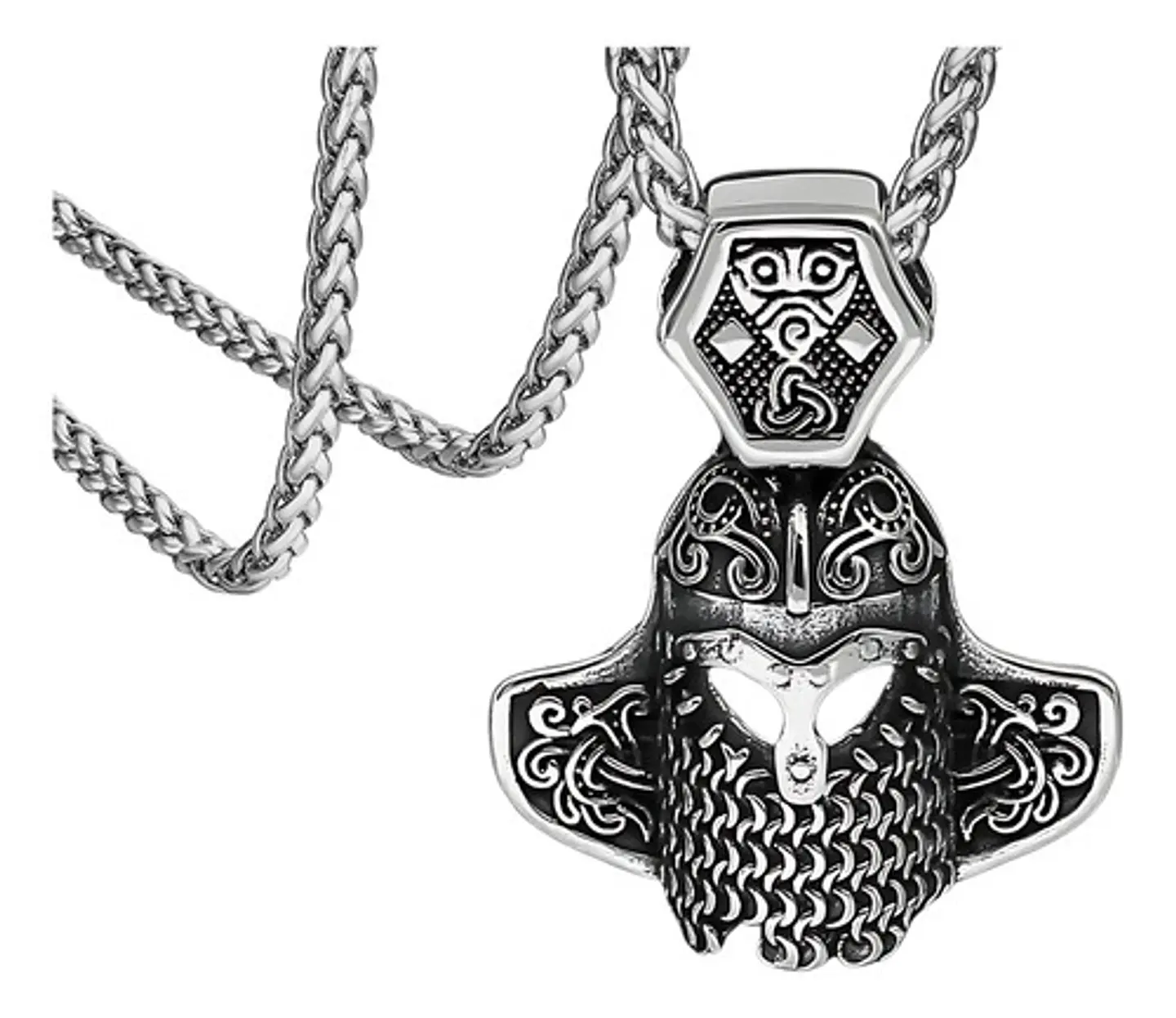 Collar Amuleto Casco Vikingo Nordic Acero Color Plata Hombre 1