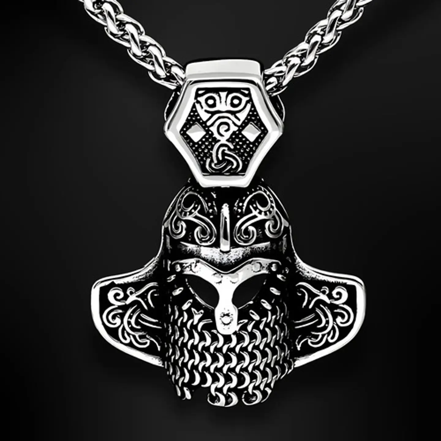 Collar Amuleto Casco Vikingo Nordic Acero Color Plata Hombre 4