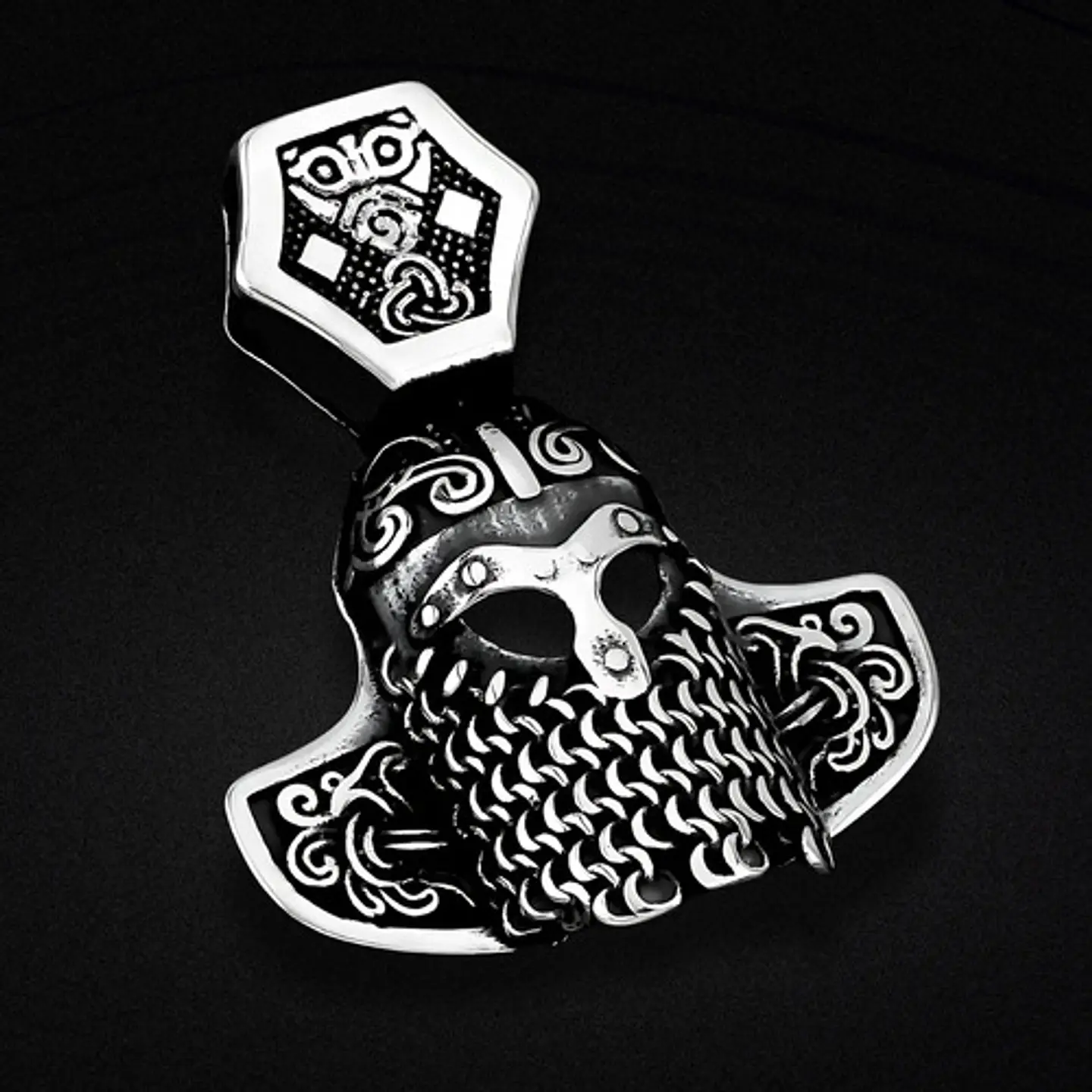 Collar Amuleto Casco Vikingo Nordic Acero Color Plata Hombre 5