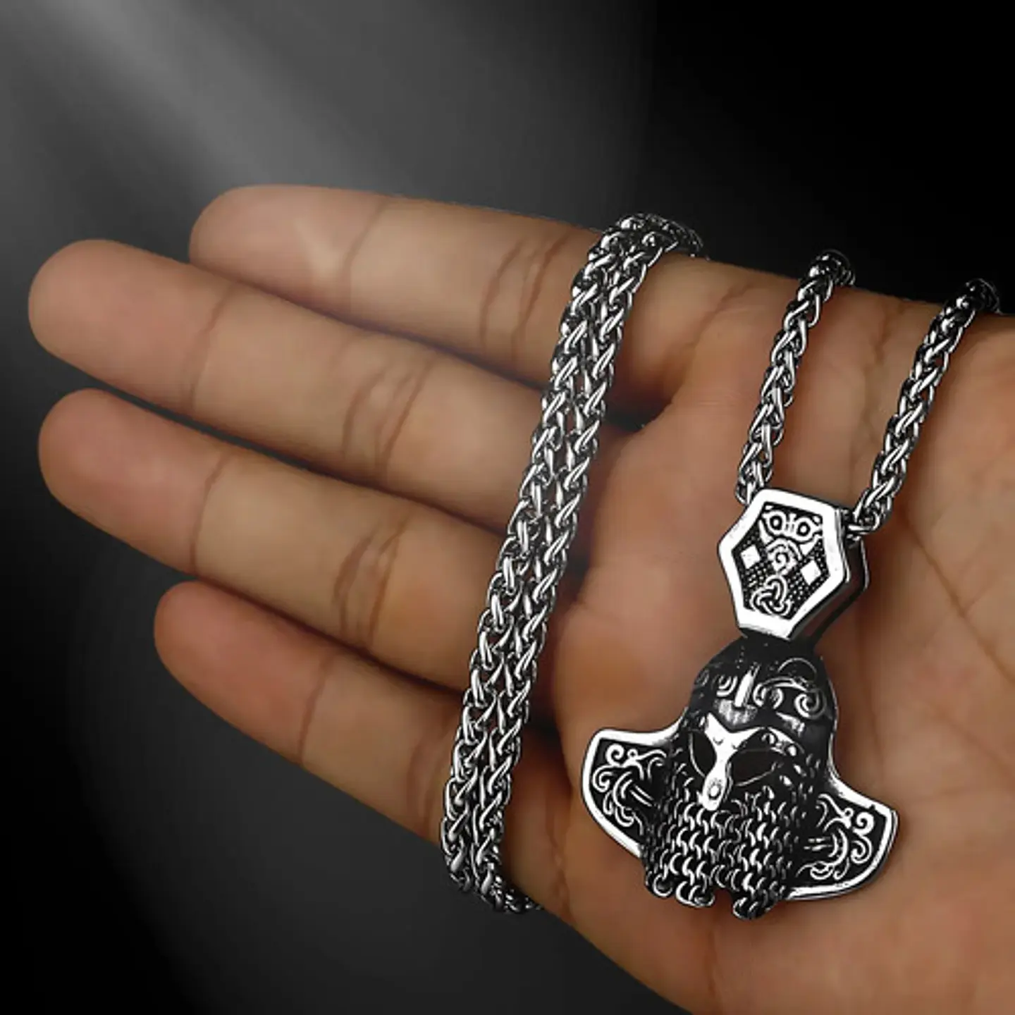 Collar Amuleto Casco Vikingo Nordic Acero Color Plata Hombre 9