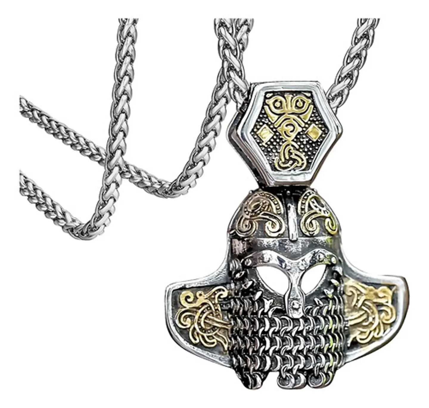 Collar Amuleto Casco Vikingo Nordic Acero Color Plata Hombre 11