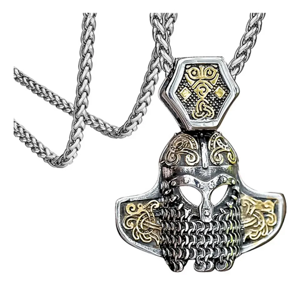 Collar Amuleto Casco Vikingo Nordic Acero Color Plata Hombre 11