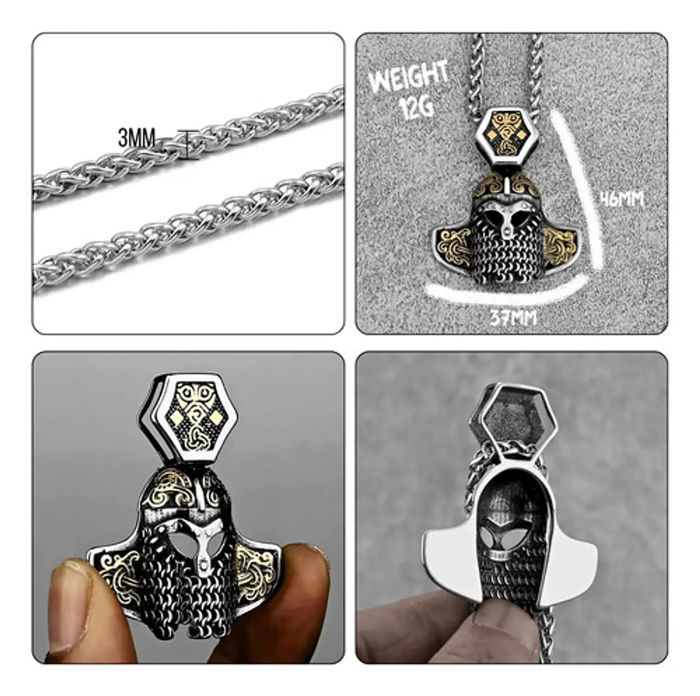 Collar Amuleto Casco Vikingo Nordic Acero Color Plata Hombre 12