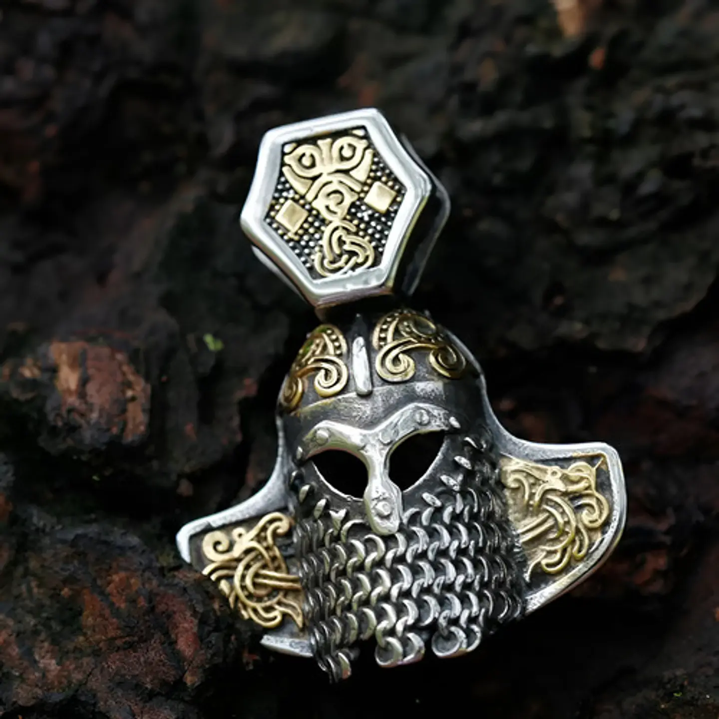 Collar Amuleto Casco Vikingo Nordic Acero Color Plata Hombre 16
