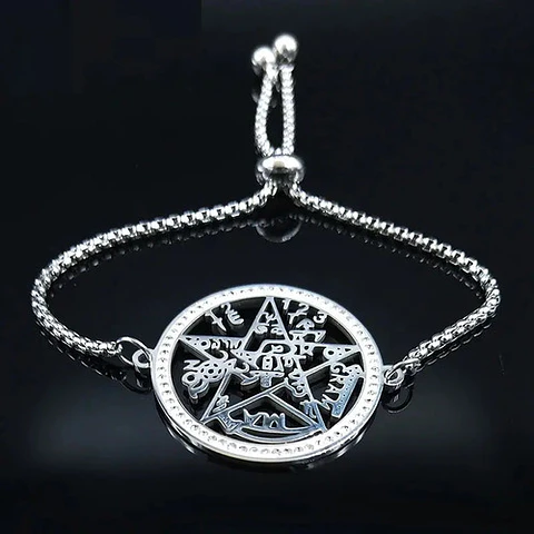 Pulsera Tetragramaton Color Plata Acero Inoxidable Mujer