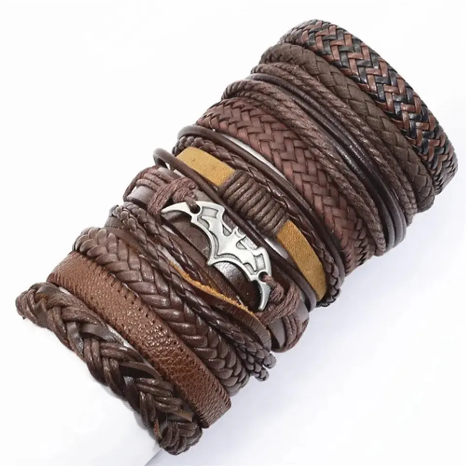 Manilla Pulsera Brazalete Batman Cuero Cafe Hombre Mujer 1