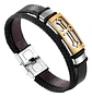Pulsera Brazalete De Cuero Placa Cruz Acero Color Oro Hombre - Miniatura 1