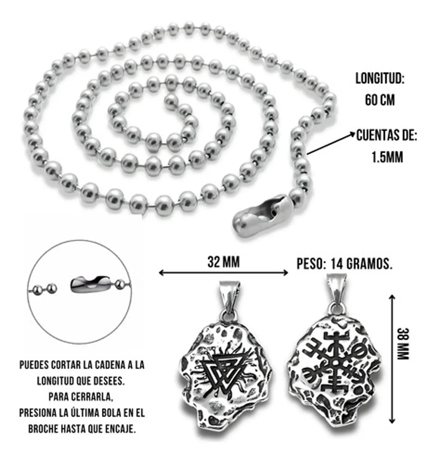 Collar Vikingo Brújula Valknut Acero Inoxidable Hombre  2
