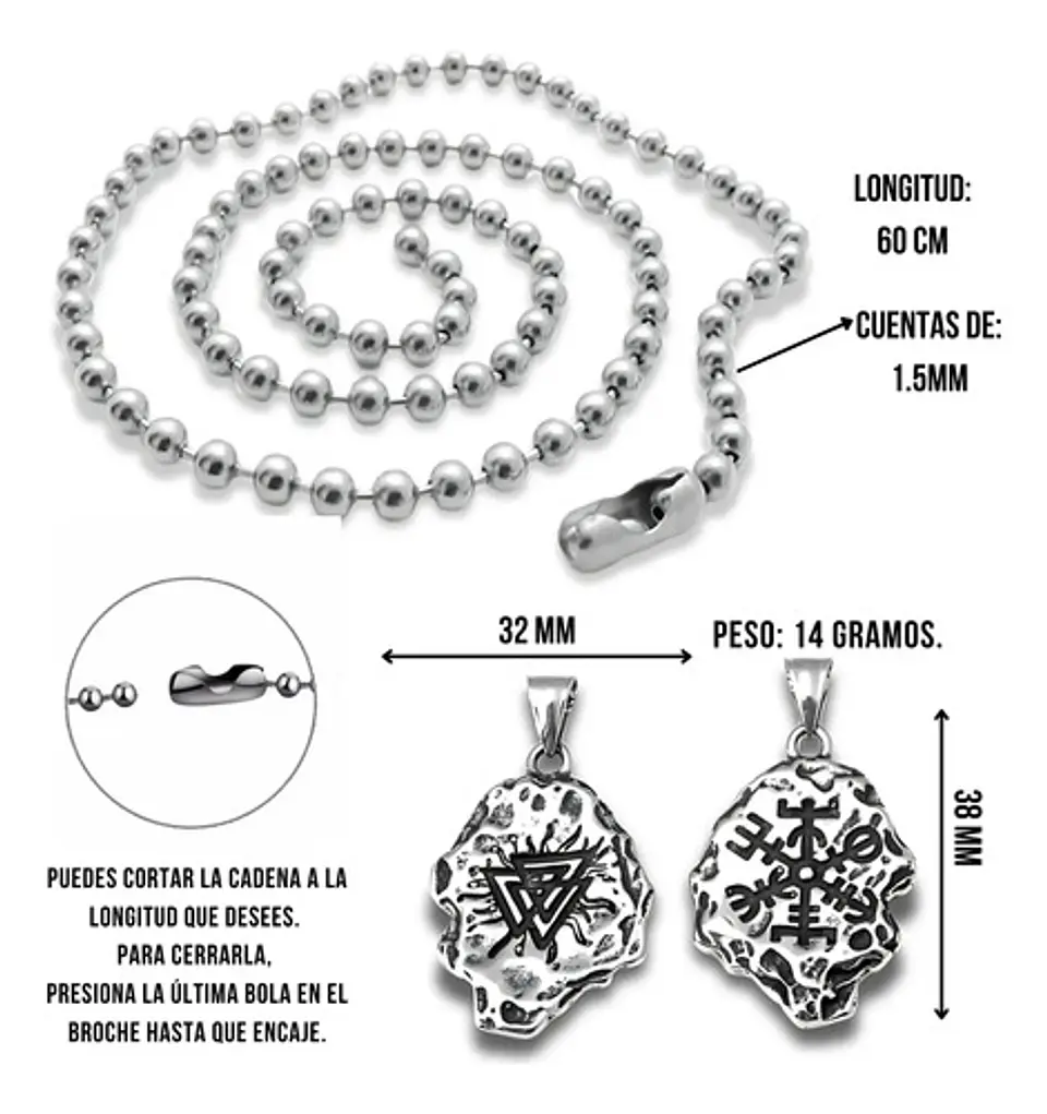 Collar Vikingo Brújula Valknut Acero Inoxidable Hombre  2