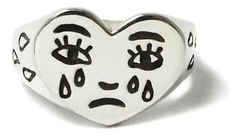 Anillo Argolla Ajustable Color Plata Cara Rostro Llorando