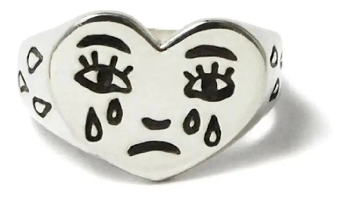 Anillo Argolla Ajustable Color Plata Cara Rostro Llorando 1