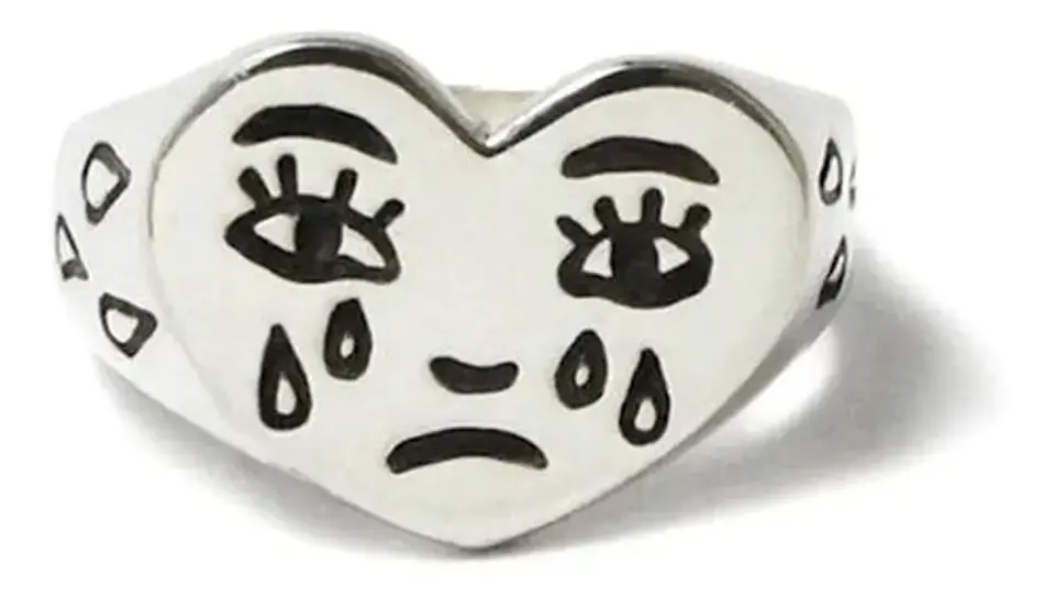 Anillo Argolla Ajustable Color Plata Cara Rostro Llorando 1