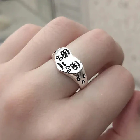 Anillo Argolla Ajustable Color Plata Cara Rostro Llorando