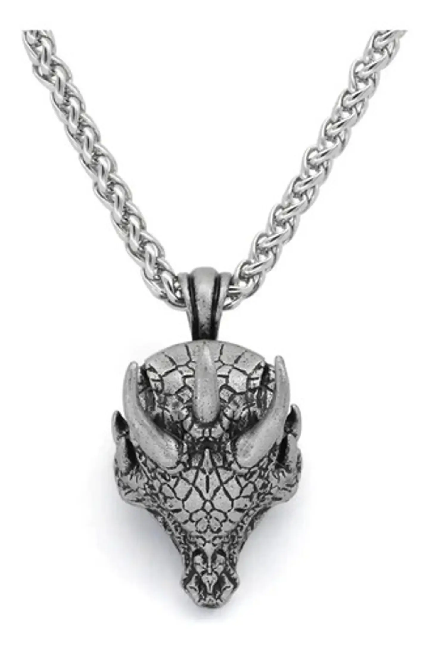 Collar Dije Cabeza Dragón Mitología Color Plata Para Hombre 1