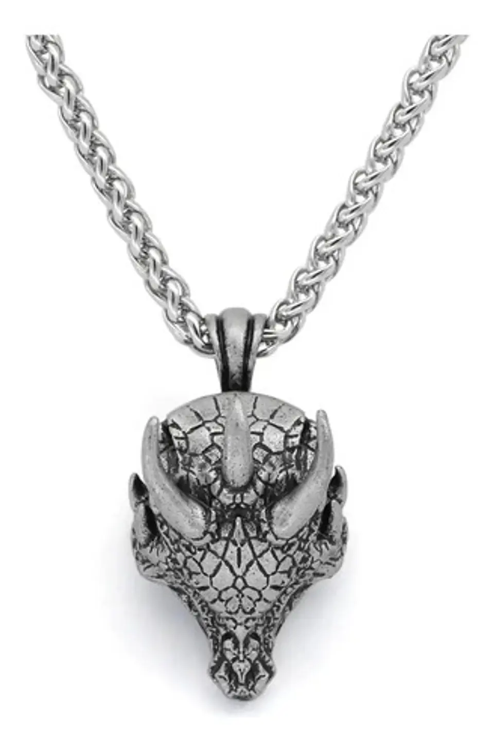 Collar Dije Cabeza Dragón Mitología Color Plata Para Hombre 1