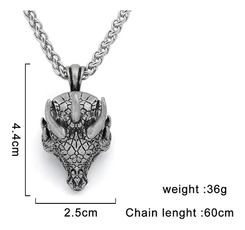Collar Dije Cabeza Dragón Mitología Color Plata Para Hombre