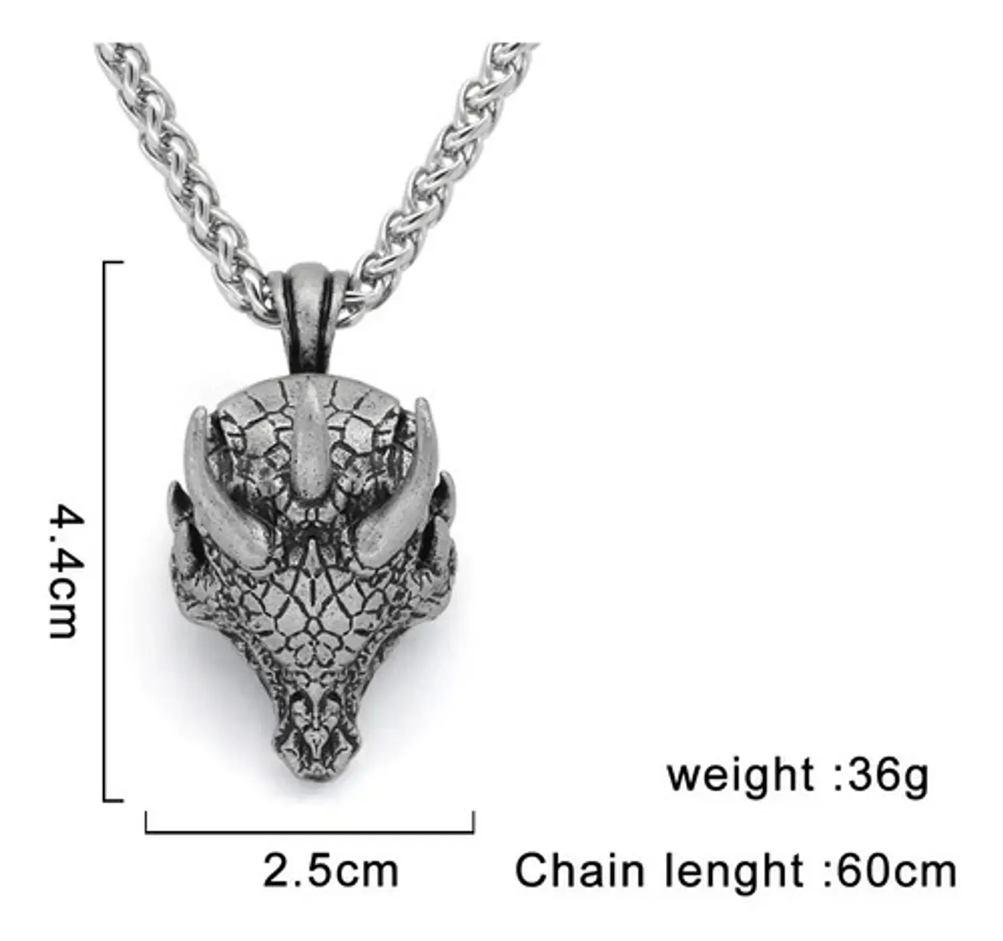 Collar Dije Cabeza Dragón Mitología Color Plata Para Hombre 2